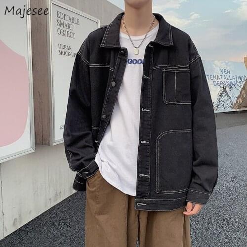 Denim Jackets Men Black Retro Turn-down Collar Casual Coats Tooling Button-up All-match Harajuku Korean Fashion Male Chic Tops