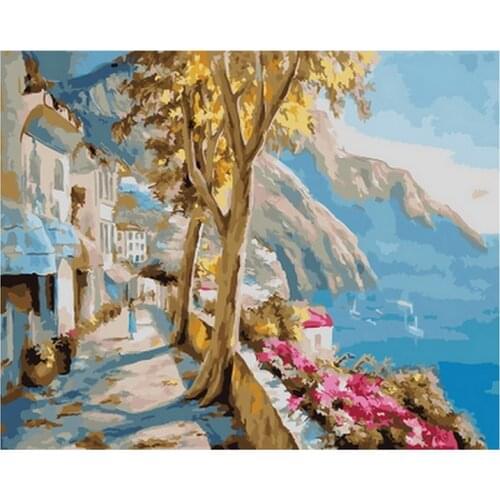 Frameless picture oil painting by numbers wall decor diy painting on canvas for home decor 4050 house on the seaside