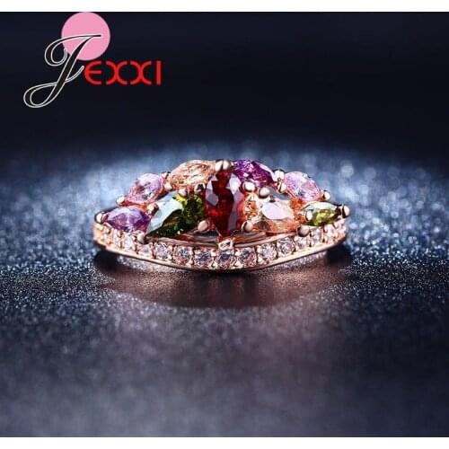Clear Shinning Candy Color Crystal Stone Pendant Ring for Women Rose Gold Rings Wedding Accessories