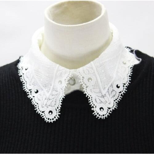 Linbaiway Fashion Chiffon Lace Floral Fake Collar for Women White Detachable Collar Laple False Collar Top Clothes Accessories