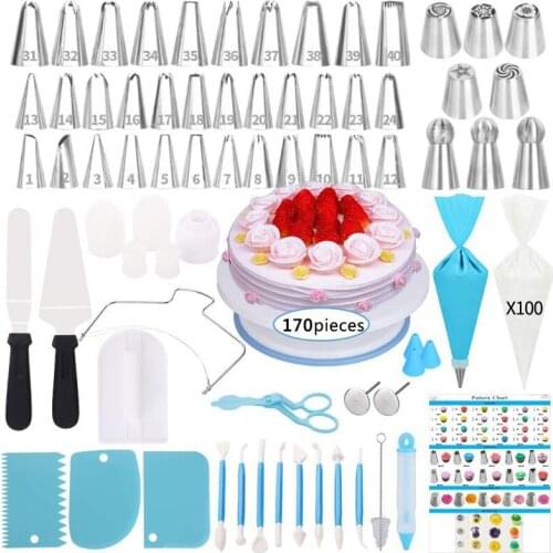 Meibum 170Pcs Cake Decorating Tip Set Pastry Nozzles Converter Scraper Icing Piping Tips Cream Bag Confectionery Baking Tools