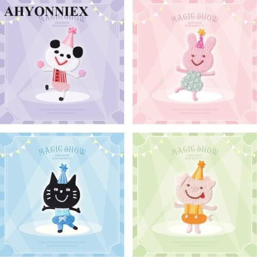 AHYONNIEX Cute Circus Panda Cat Parch Kids Clothing Patches Backpack Decoration Fabric Applique Small Iron On Patches