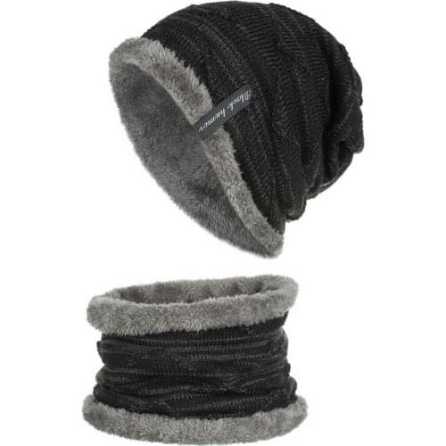 Connectyle Mens Women Winter Warm Skull Cap Stretchy Soft Fleece Lined Slouchy Earflap Beanie Daily Hat With Circle Scarf Set