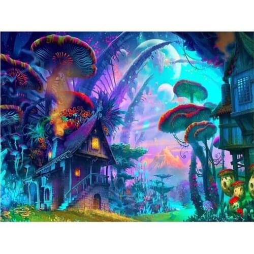 Fantasy mosaic embroidery craft mushroom diamond painting kits bead picture wall paper decor rhinestones drawing christmas gift