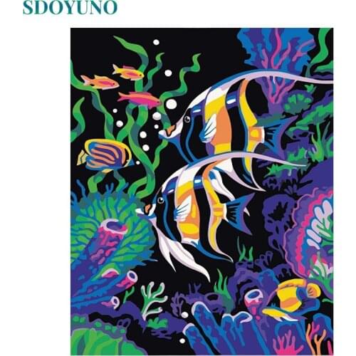 SDOYUNO Paint By Numbers Animals DIY 60x75cm Oil Painting By Numbers On Canvas Fish Frameless Digital Home Decor Unique Gift