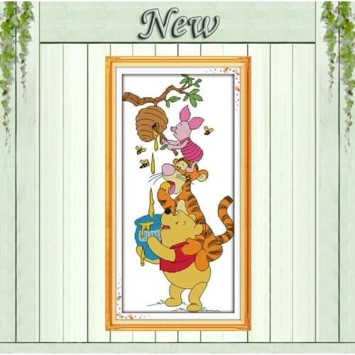 Stealing honey animal cartoon Winnie painting counted print on fabric DMC 11CT 14CT kits Cross Stitch embroidery needlework Sets