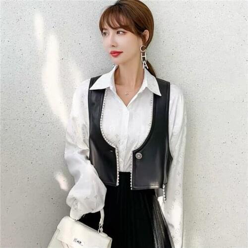 Genuine leather vest jackets women 2021 spring and autumn korean style new fashion waistcoat women