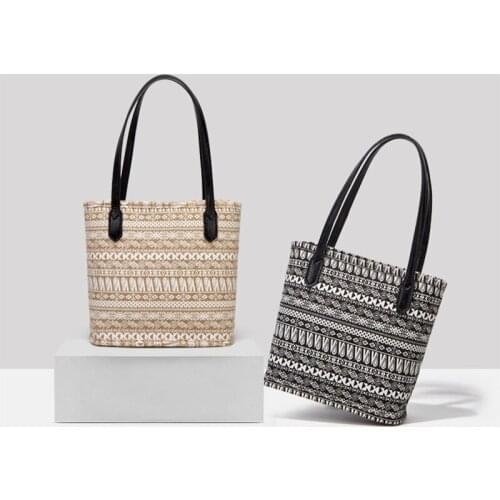 2021 Summer New Style Womens Shoulder Handbag Retro Printed Canvas Bucket Bag Fashion Ethnic Style Tote Bag