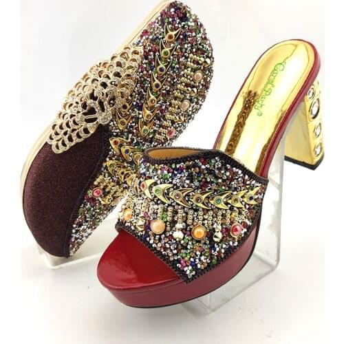 Wine Color New Arrivals Italian Women Shoes and Bag to Match High Quality Nigerian Lady Shoes and Bag For Garden Party