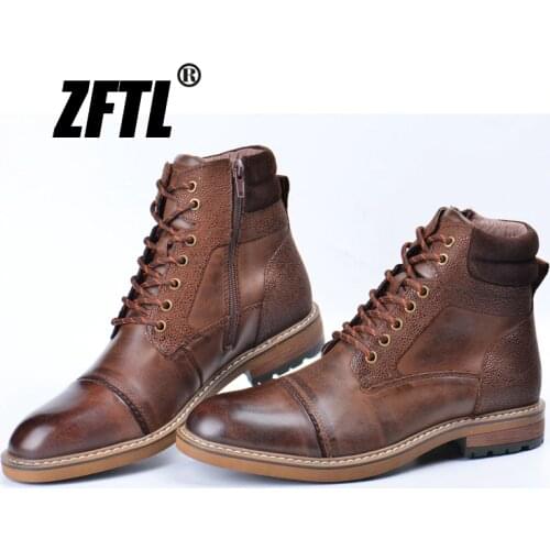 ZFTL New Men martins Boots Winter boots genuine leather handmade big size brown man casual lace-up boots Non-slip warm boots 044