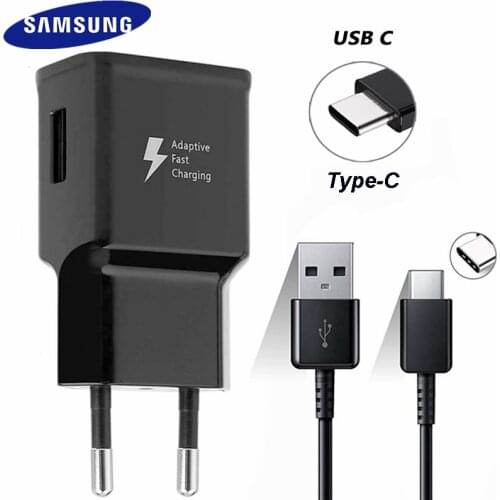 Original Samsung Adaptive Fast Charger For Galaxy S10 S9 S8 Plus Note 10 9 8 A5 A7 USB Quick Charge Adapter 1.2M TYPE C Cable
