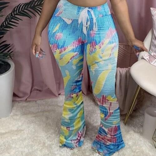Casual Print Wide Leg Pants Women Spring 2021 Korean Long Flare Pants Streetwear Women High Elastic Loose Long Trousers Pants