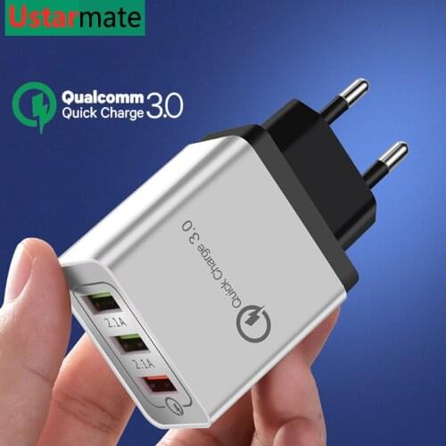 3 Ports USB Wall Charger QC3.0 Quick Chargers 5V/2.4A 18W Fast Charging for Samsung Xiaomi Huawei iPad iPhone Micro Type-C Cable