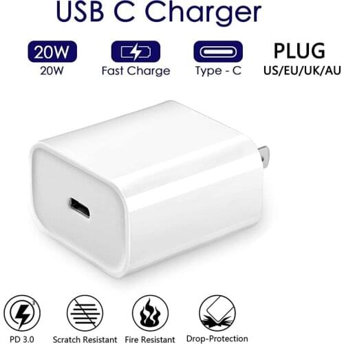 Fast Charger 20W PD Wall Charger For iphone 12 pro max Type-c Port For UK/AU/EU/US Plug For xiaomi Samsung Huawei Qucik charger