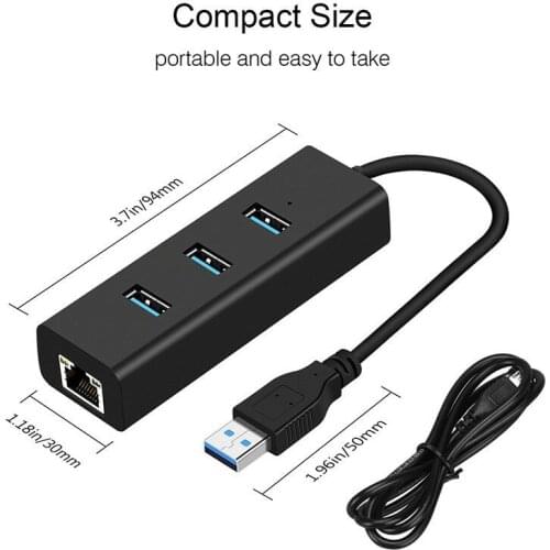 3 Ports USB 3.0 Gigabit Ethernet Lan RJ45 Network Adapter Hub To 1000Mbps