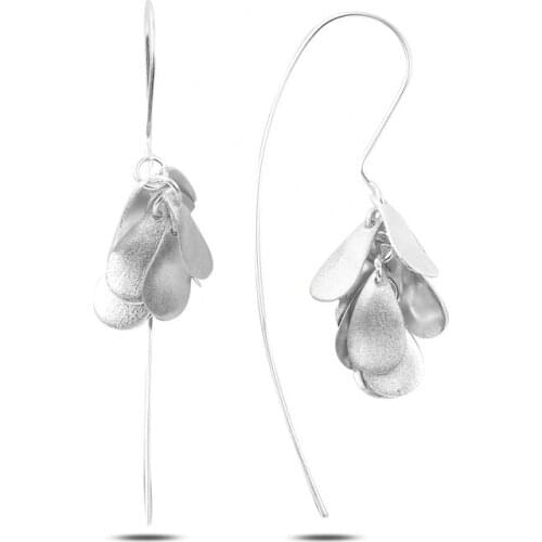 Silverlina Silver Dangle Drop Matte Textured Earrings