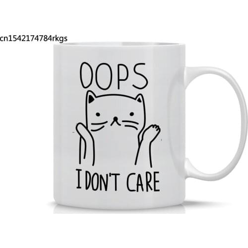 Cute Cat Mugs Oops I Don't Care Mug 11 Oz Ceramic Coffee Mug Unique Gift for Cat Lovers
