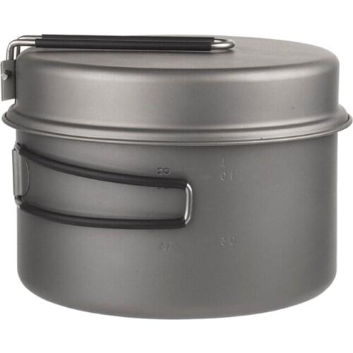 TOAKS 2PCS Titanium Outdoor Camping Pan 1350ML Cookware Pot with Folding-handle Picnic Dishes Cooking Travel Utensils CKW-1350