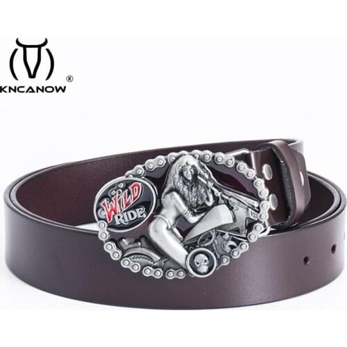 Unisex Fashion Belts Women&Men Genuine Leather Belt Punk Rock With Motorcycle Buckle Female Cowgirl Strap Coffee Ceinture Femme