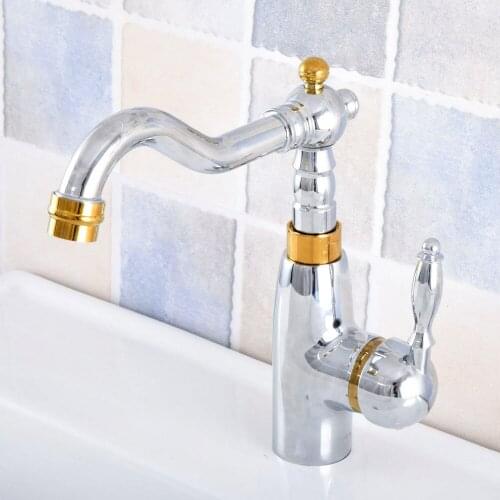 Bathroom Hot/Cold Water Mixer Taps Basin Faucet Bathroom Kitchen Deck Mounted Gold & Silver Brass Basin Faucet zsf813