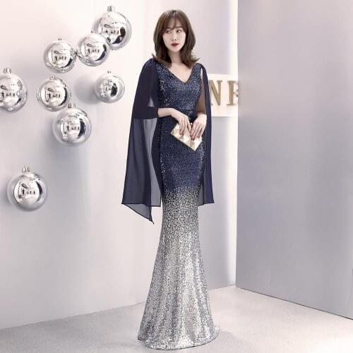 BE HYGGE Sleeveless Party dress 2020 Sequined Floor-length Mermaid long dresses gradient color Zipper back Party gowns