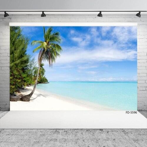 Scenery Sea Sand Beach Trees Photographic Backdrops Vinyl Cloth Backgrounds for Children Baby Portrait Photoshoot Fond Photo