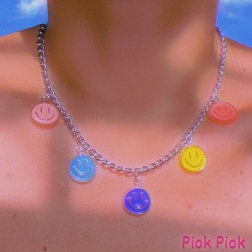 Y2K Aesthetic Rainbow Smiley Pendant Necklace for Women Egirl Style 2000s Harajuku INS Necklace Fashion Jewelry Friends Gifts