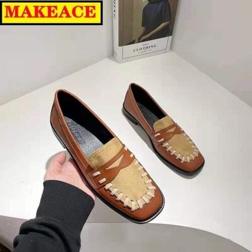 Womens Shoes 2021 Autumn New Color Womens Flat Shoes Leather Loafers Square Toe Oxford Shoes Recreational Sports Womens Shoes