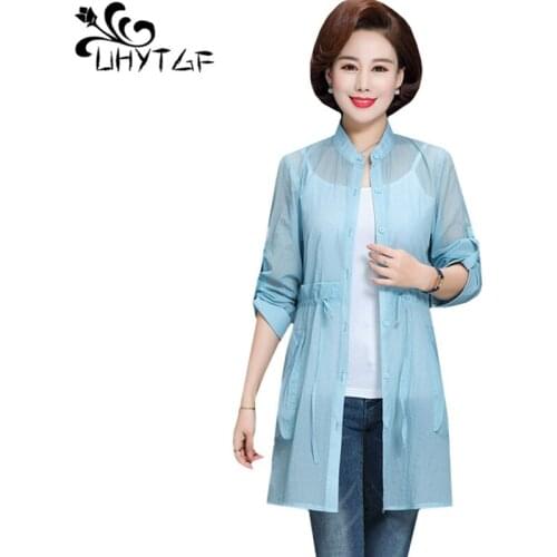 UHYTGF Womens plus size sunscreen clothing breathable outdoor casual summer jacket solid color wild elegant female thin top 1664