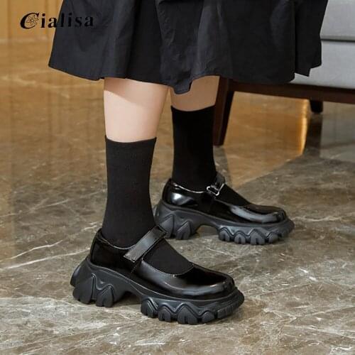 CIALISA Women Wedges Shoes Genuine Leather High Heel Autumn Winter Casual Shoes New Fashion Platform Shallow Women Pumps