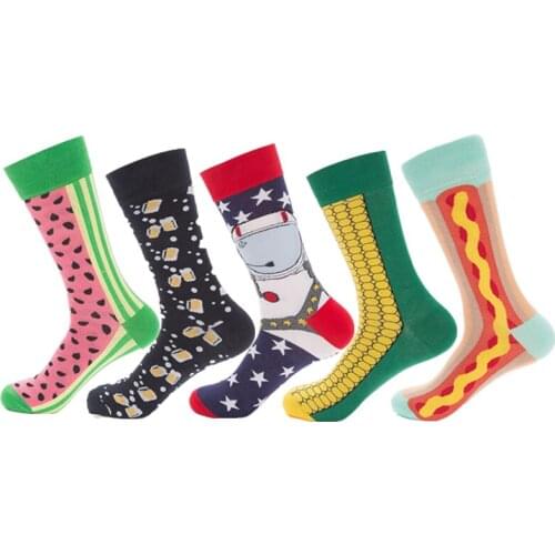 Women Happy Funny Beer Socks Crew Corn Watermelon Combed Cotton Harajuku Pattern Winter Warm Thermal Fashion Long Unisex Socks