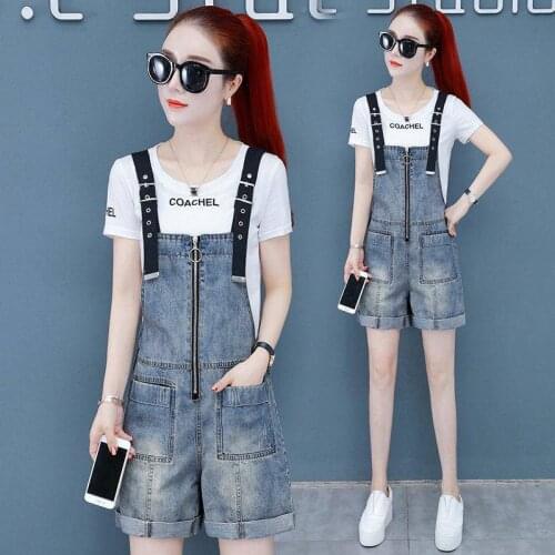 Rompers Women Jean Jumpsuit Summer Denim Playsuit Overalls Women Casual Loose vintage zipper Jumpsuit Combishort students jeans