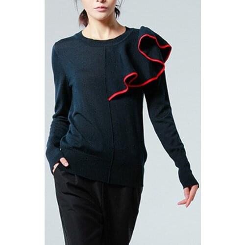 Women pullover sweater navy lotus leaf turtleneck sweaters plus large size sexy 2019 autumn winter top knitwear free ship