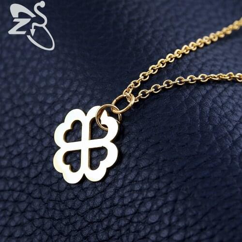 Women Clavicle Necklace Besutiful Flower Stainless Steel Four Leaf Clover Pendant Charm Necklace With Link Chain Women Jewelry
