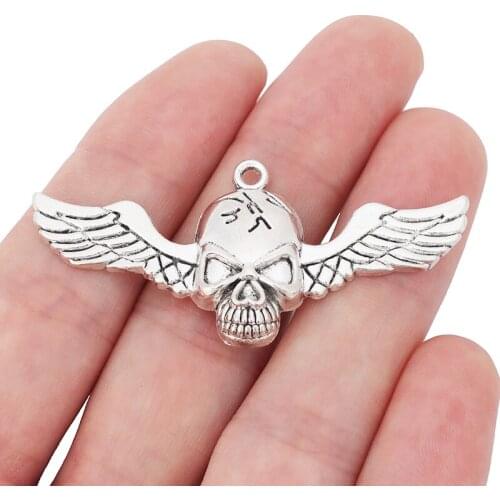 10 x Tibetan Silver Large Skull Wings Charms Pendants for DIY Necklace Jewelry Making Findings Accessories 57x26mm