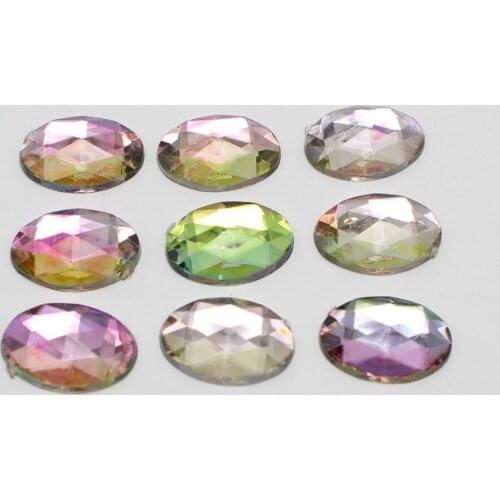 100 Rainbow AB Acrylic Flatback Faceted Oval Rhinestone Gems 10X14mm No Hole