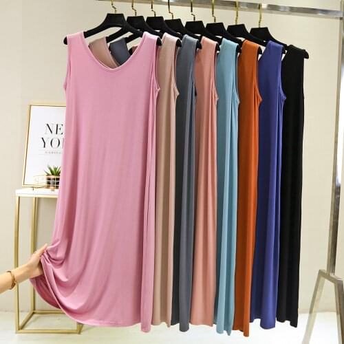 2021 Womens Modal Dress V-neck Sleeveless Elastic Long summer Loose Plus Size Dress Sexy Casual vest For Female