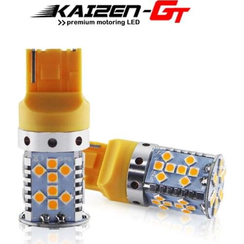 4pcs High Power Error Free 7440 T20 21W Amber Yellow 3030-SMD 12V LED Car Front or Rear Turn Signal Lights No Resistor Required