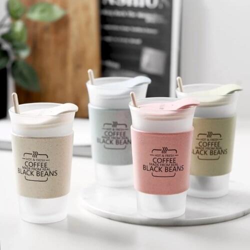 400ml Kawaii Creative Glass Milk Coffee Mug With Lid and Spoon Portable Cartoon Water Glass Cup Home Office Cups For Fruit Juice