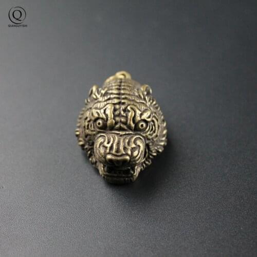Pure Copper Tiger Head Keychain Pendants Handmade Brass Car Key Chain Rings DIY Accessories Couple Keyring Gifts Hanging Trinket