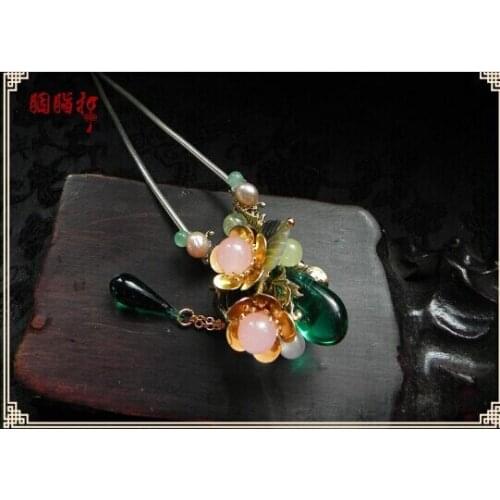 Colored Glaze Flower Hair Stick Cold Green Dew Hair Stick Hanfu Costume Hair Accessory Hair Jewelry