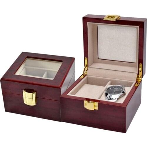 2 Grids Retro Red Wooden Watch Display Box Durable Packaging Jewelry Collection Storage Organizer Watches Accessories Case Box