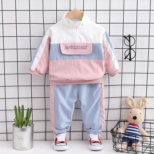 Children Spring Autumn Clothes Cotton Baby Boys Girls Letters Jacket Pants 2Pcs/sets patchwork Fashion Toddler Casual Tracksuits