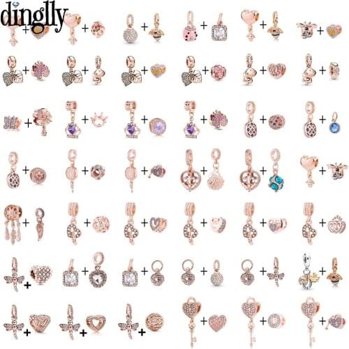 Dinglly Heart Bee Shiny Leaf Beads Blue Anchor Purple Crown Charm Fit Original Rose Gold Bracelets For Women Jewelry Accessories