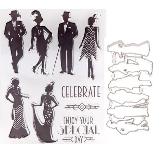 Gentleman lady Metal Cutting Dies and Clear Rubber Stamps for DIY Scrapbooking Crafts Card Making Photo Album Sheet Decoration
