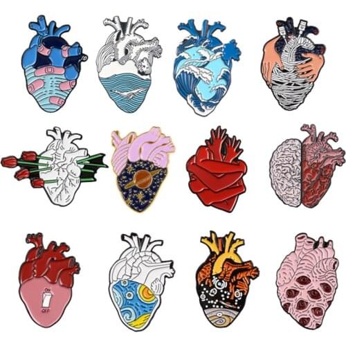 Anatomical Heart Enamel Pins Medical Anatomy Brooch Heart Neurology Pins for Doctor and Nurse Lapel Pin Bags Badge Gifts