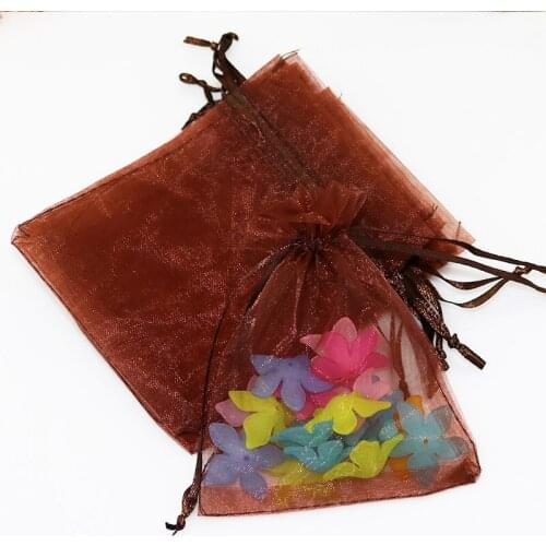 9x12cm (3.54"x4.72") Coffee Organza Bags Jewelry Package Organza Wedding Gift Bags can Customized Logo Printing Bags 100pcs/lot
