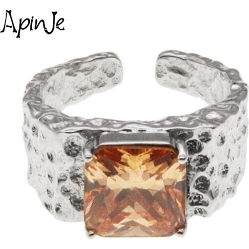 Apinje Vintage 925 Sterling Silver Ring for Men Colorful Zircon Ring Stone Open Ring Women Fashion Jewelry