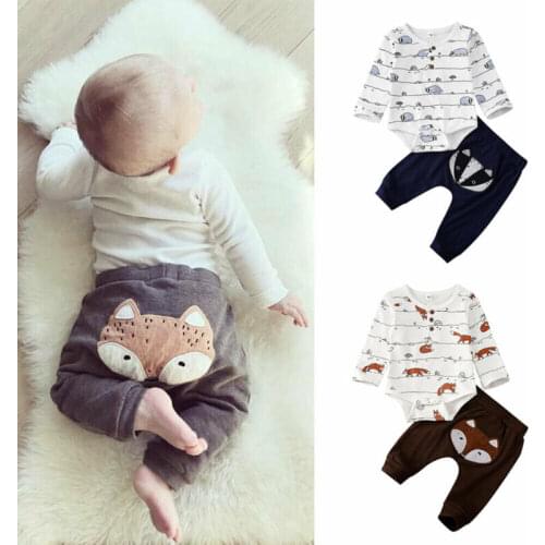 0-18M Newborn Baby Boys Clothes Sets Animal Print Long Sleeve Tops Romper+Pants Outfits Set Baby Boys Clothes Tracksuit Set