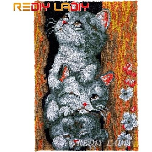 Latch Hook Rug Three Kittens Chunky Yarn Tapestry Kits Crocheting Cushion Mat DIY Carpet Rug Needlework Hobby & Crafts 58*85cm